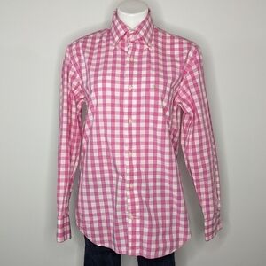 ✨3/$15 Tailorbyrd pink white checkered button up M